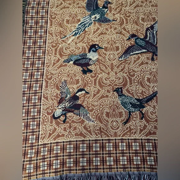 Goodwin Weavers Pheasants & Ducks Tapestry Woven Blanket made in the USA! VTG! - Picture 12 of 16